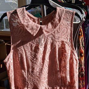 Light Pink Lace Dress, Peter-Pan Collar and Key-Hole Button Neck